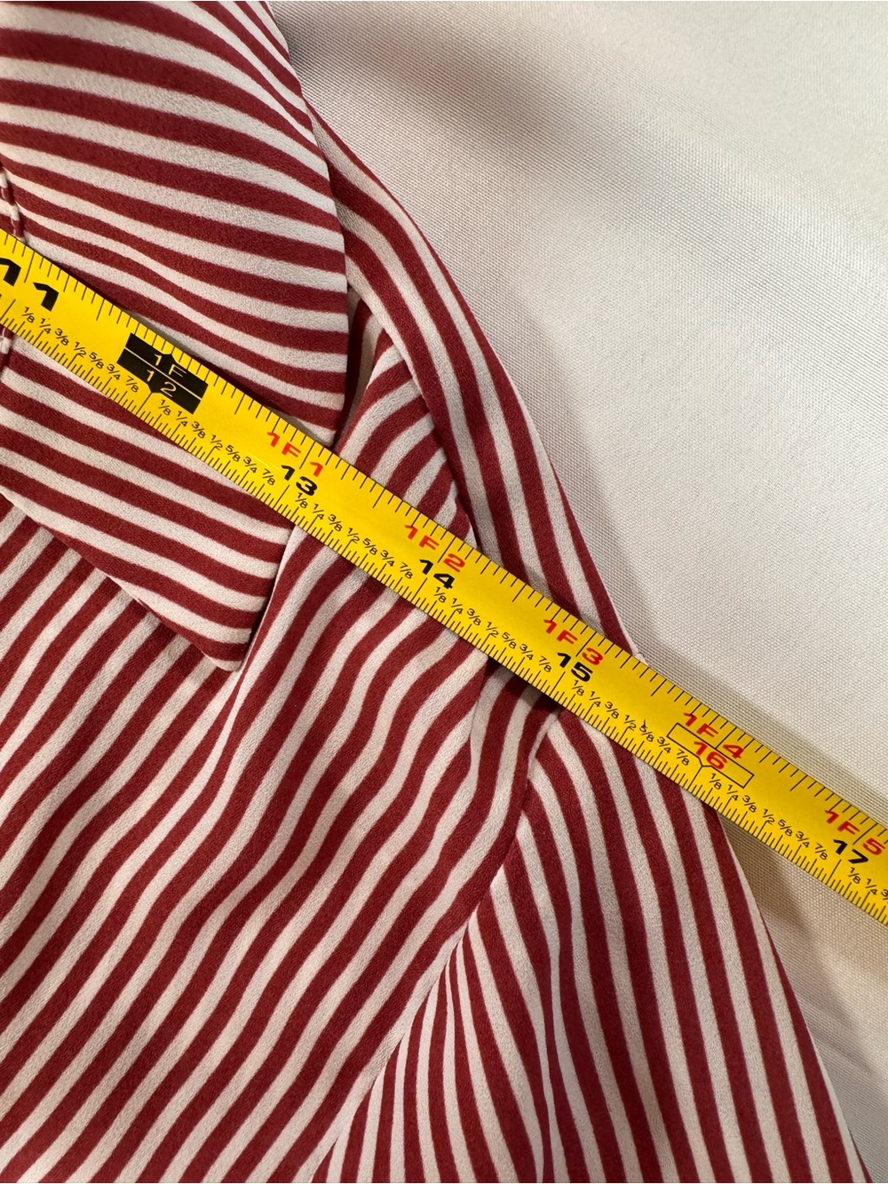 LOFT Women’s Medium Red White Stripe Utility Blouse Roll Tab Long Sleeve Top - Picture 4 of 7
